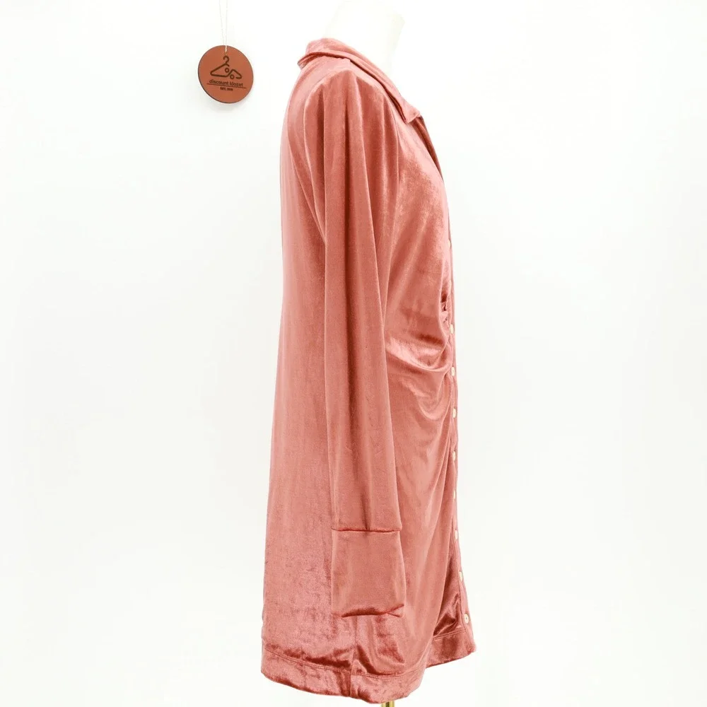 Free‎ People Shayla Velvet Ruched Button Front Mini Dress Terracotta Size Medium